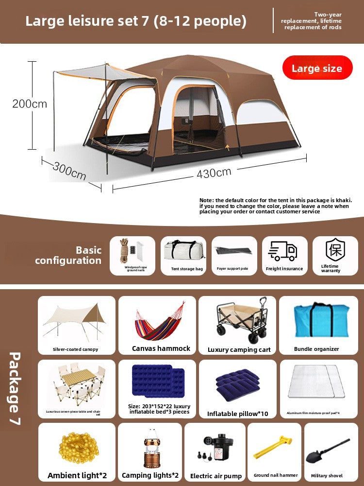 Foldable Waterproof Camping Tent with Two Bedrooms