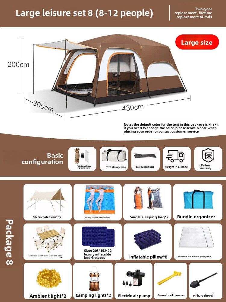 Foldable Waterproof Camping Tent with Two Bedrooms