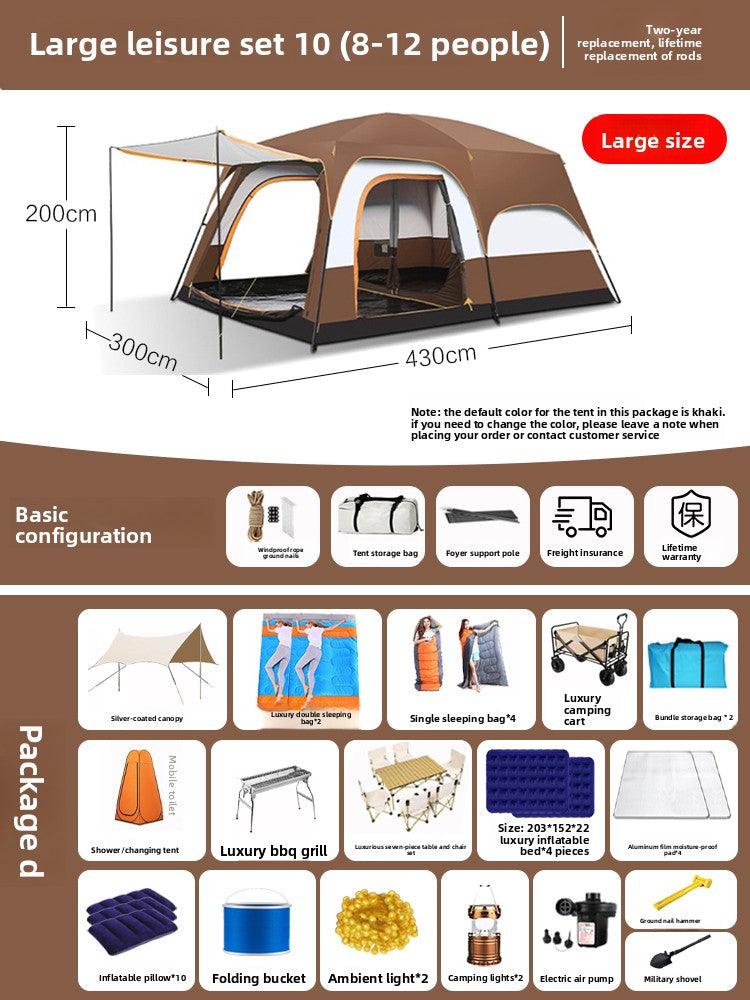Foldable Waterproof Camping Tent with Two Bedrooms