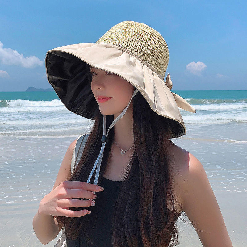 Foldable Wide Brim Sun Hat with Bow