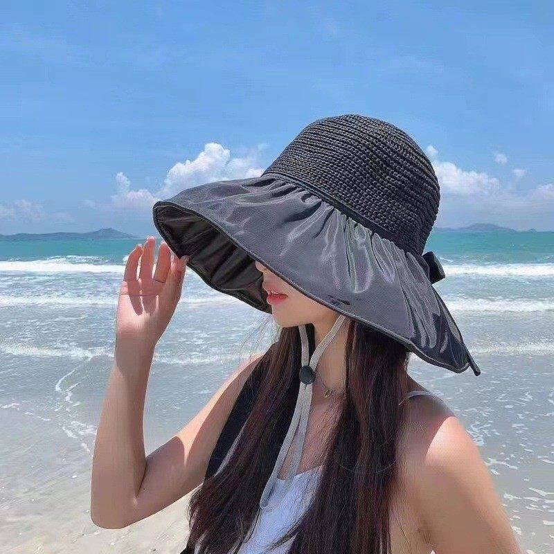 Foldable Wide Brim Sun Hat with Bow