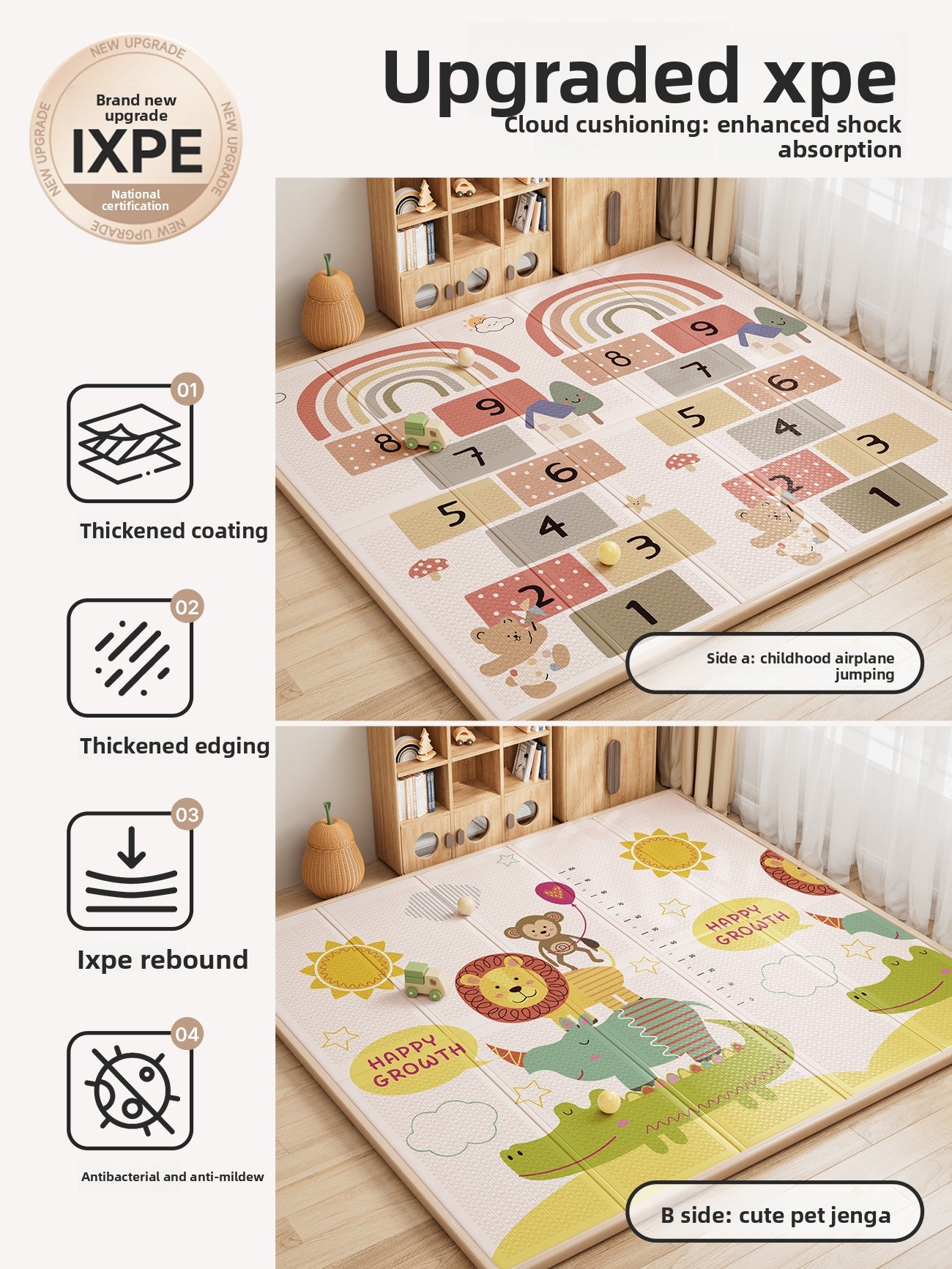 Foldable XPE Baby Crawling Mat with Dual-Sided Patterns