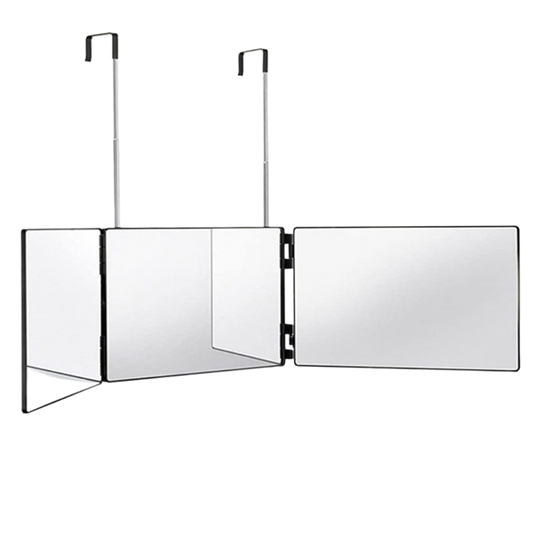 Folded three-sided mirror, triple-fold mirror