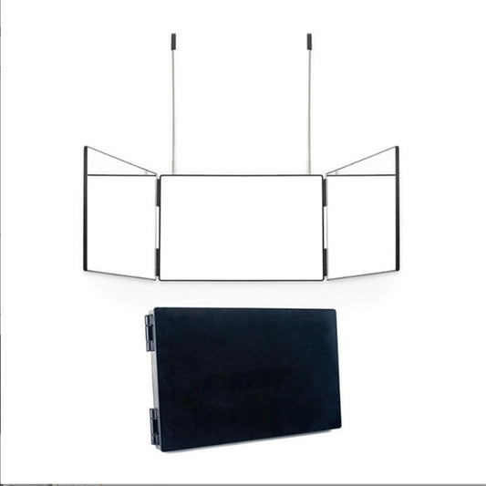 Folded three-sided mirror, triple-fold mirror