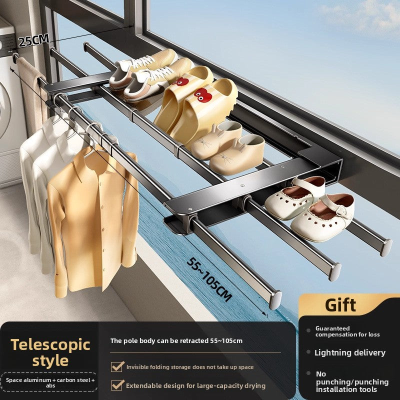 Folding Clothes Drying Rack Telescoping Pole