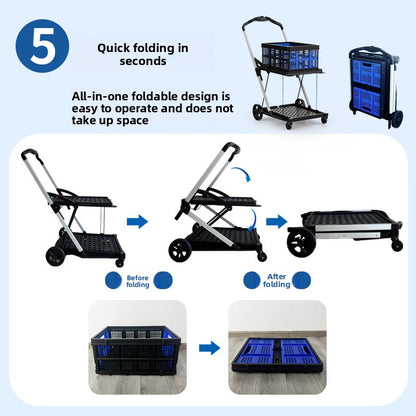 Folding Double-Deck Storage Plastic Baskets Trolley