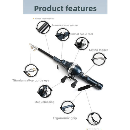 Folding Fishing Rod Dual Handle Portable Carbon Mini Gear