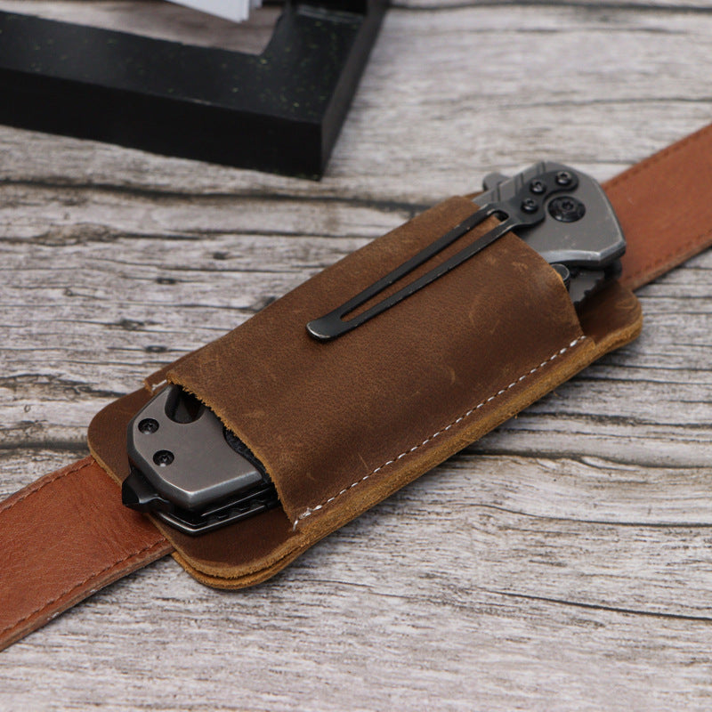 Folding Knife Sheath Leather Cover Outdoor EDC Tool