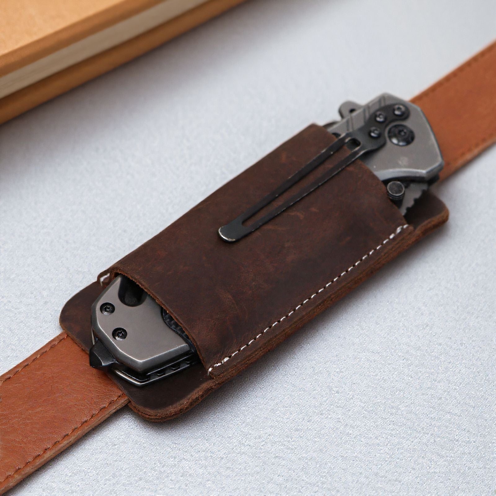 Folding Knife Sheath Leather Cover Outdoor EDC Tool