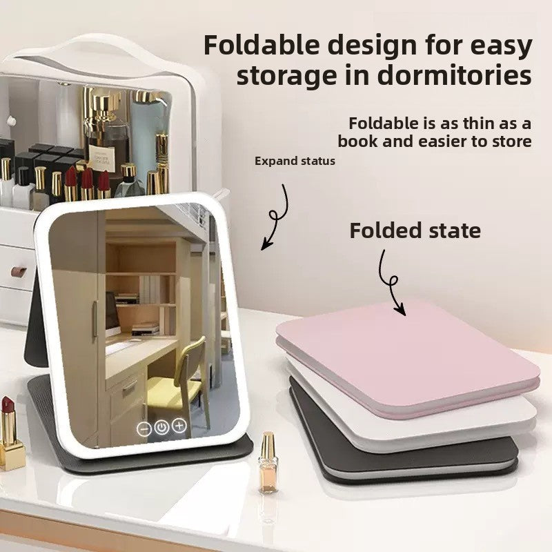 Folding LED Makeup Mirror with Adjustable Light