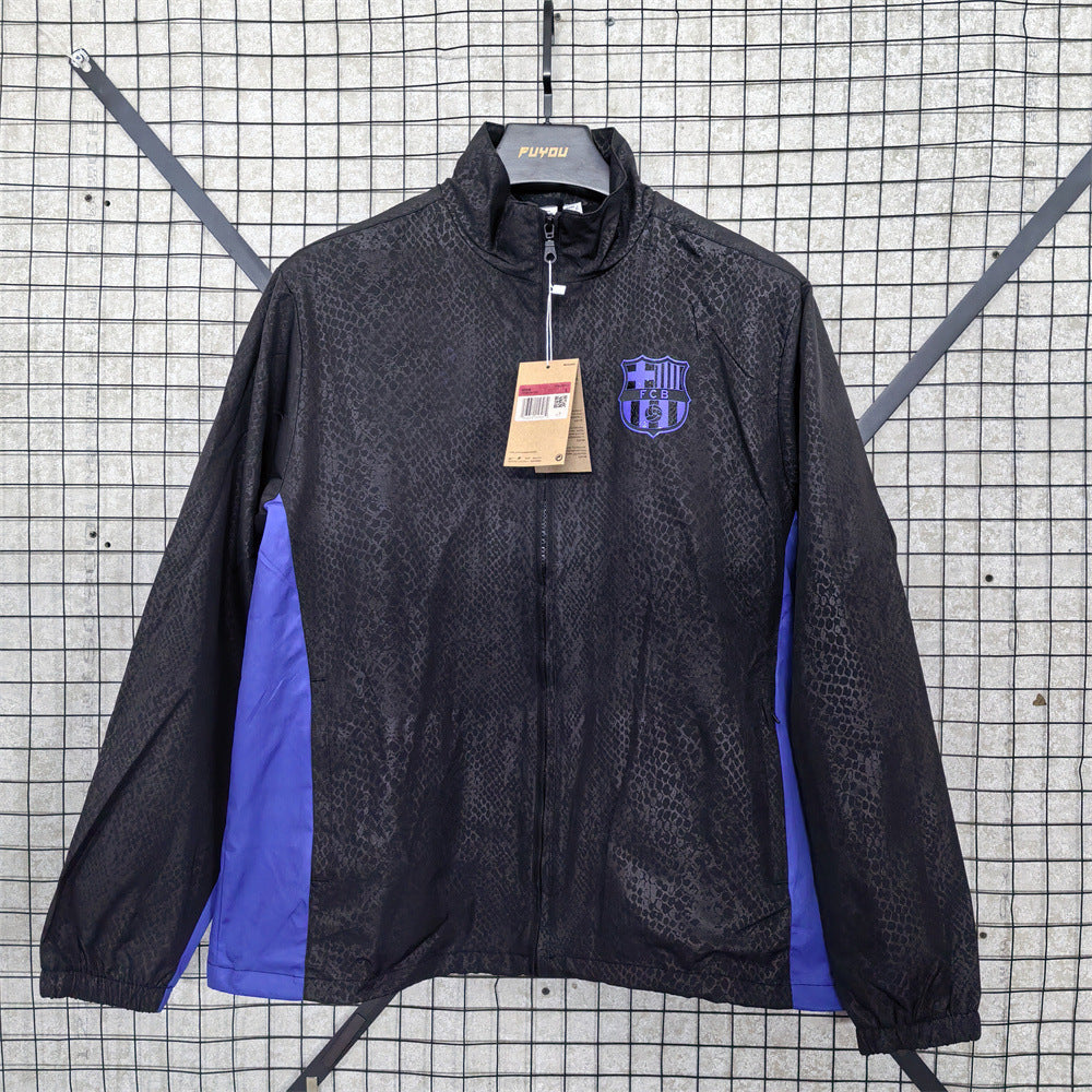 Football-inspired single-breasted trench coat