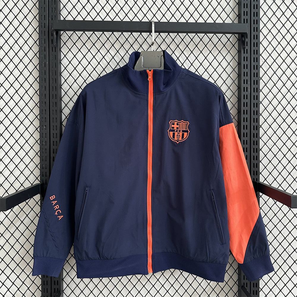 Football-inspired single-breasted trench coat