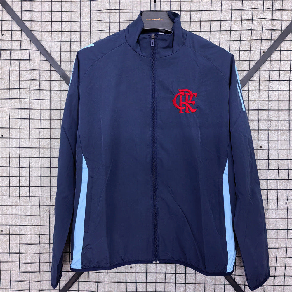 Football-inspired single-breasted trench coat