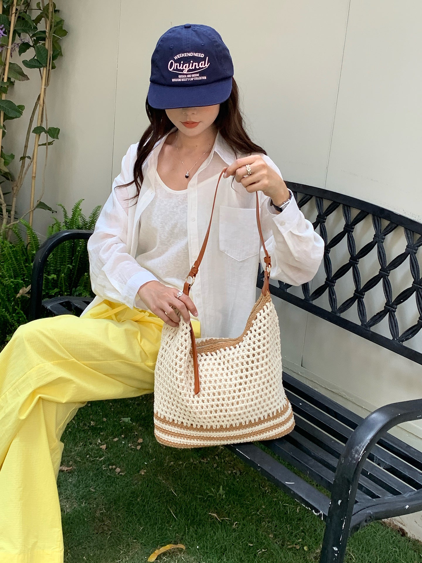 Forest-Style Hollow Woven Bag for Women Vacation Shoulder Tote Bag