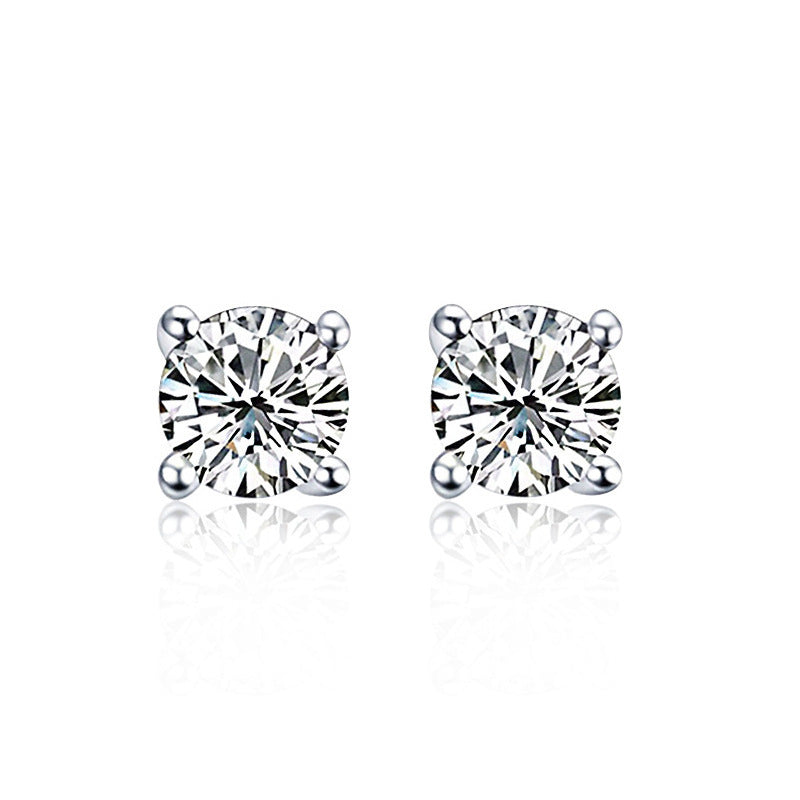 Four-Claw Round Zircon Earrings