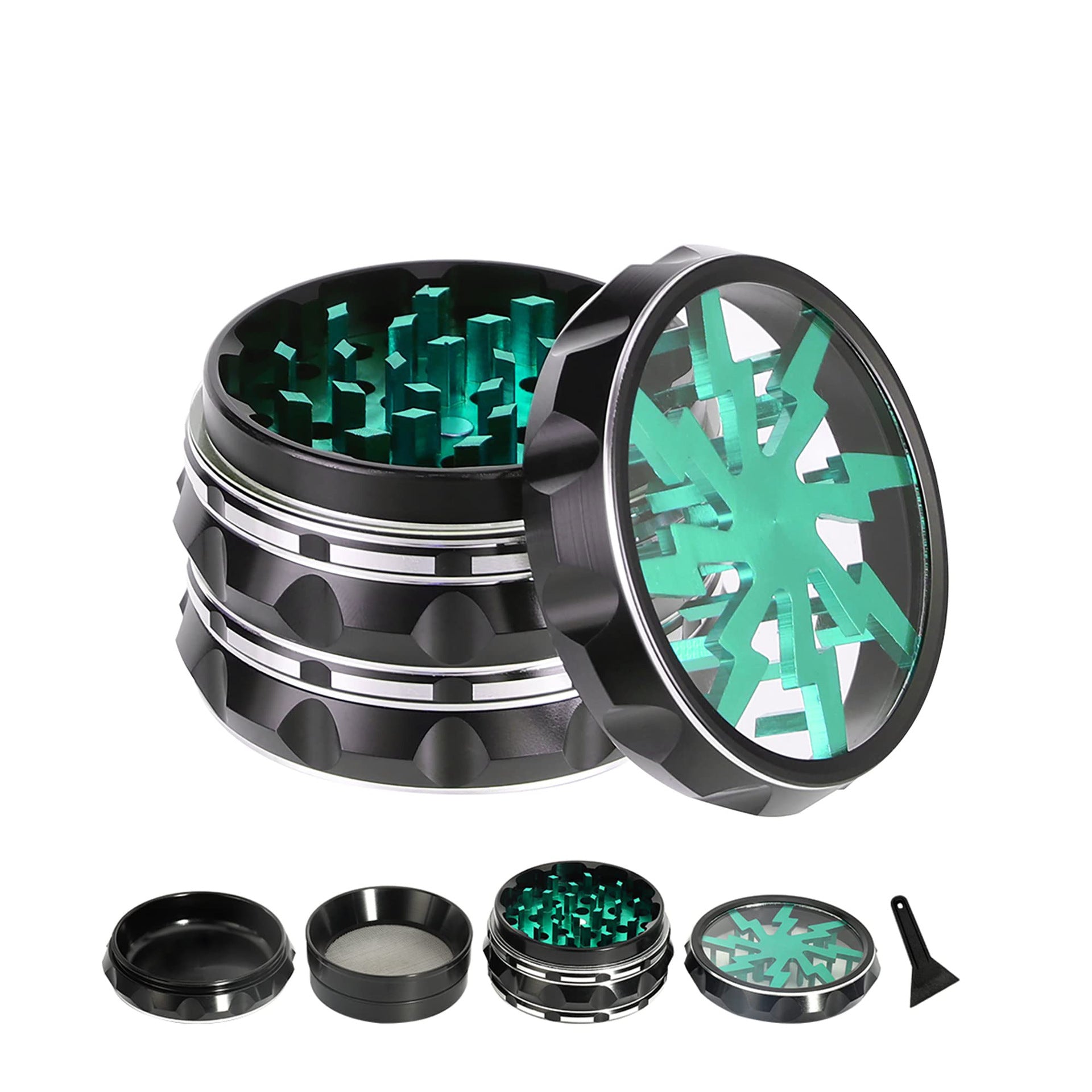Four-Layer Transparent Zinc Alloy Grinder