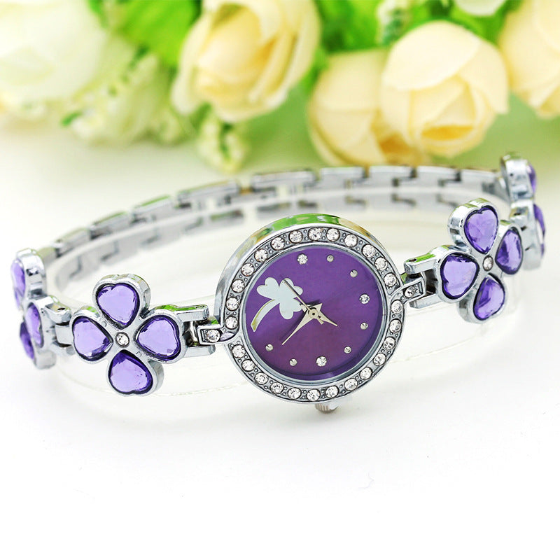 Four Leaf Clover Diamond Women Bracelet Watch