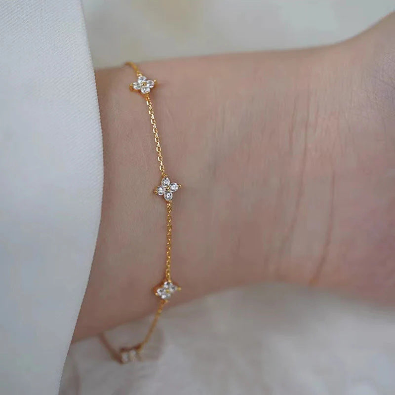 Four Leaf Clover Gold Plated Zircon Bracelet