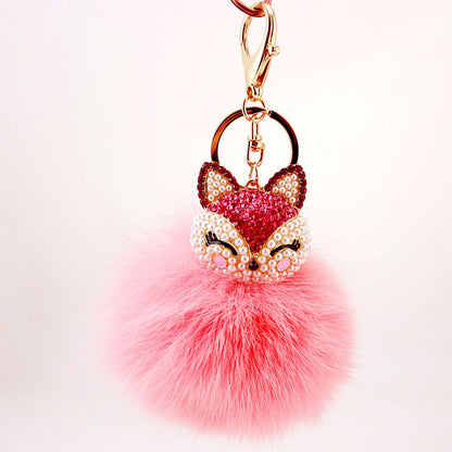 Fox Head Fur Ball Keychain
