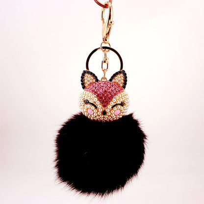 Fox Head Fur Ball Keychain
