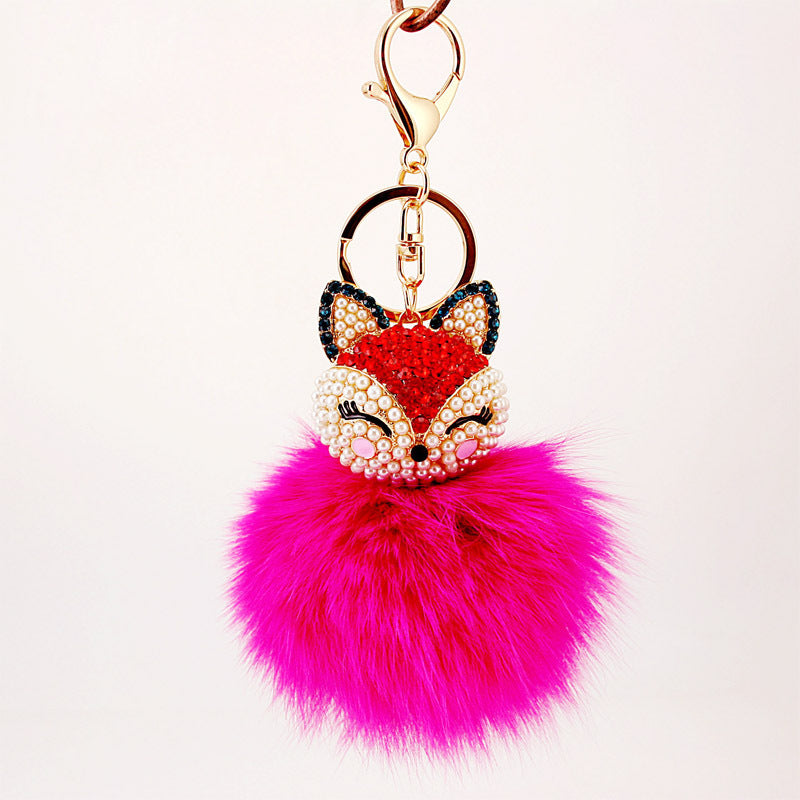 Fox Head Fur Ball Keychain
