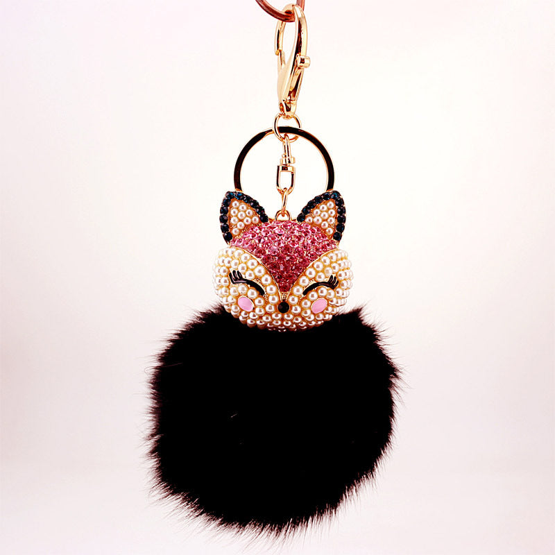Fox Head Fur Ball Keychain