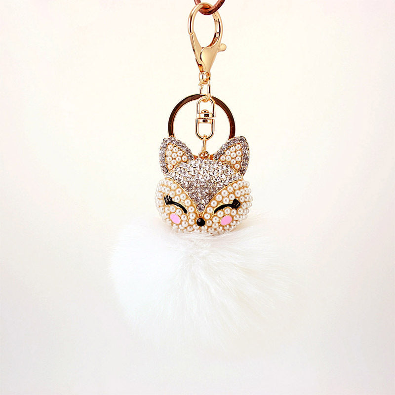 Fox Head Fur Ball Keychain
