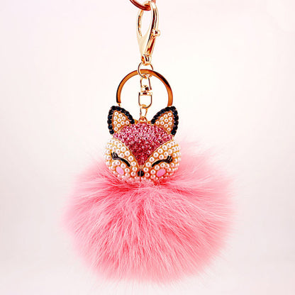 Fox Head Fur Ball Keychain