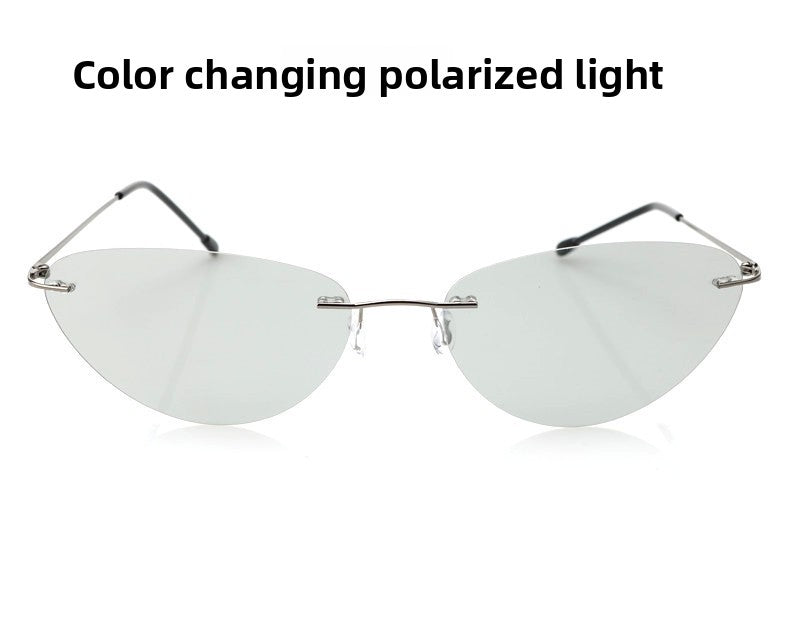 Frameless Polarized Cat Eye Sunglasses UV380 Protection