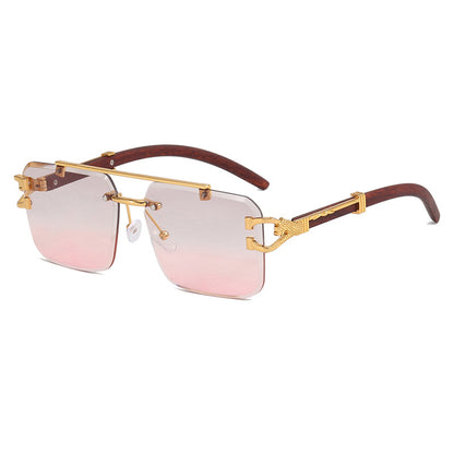 Frameless Square Sunglasses Wood Grain