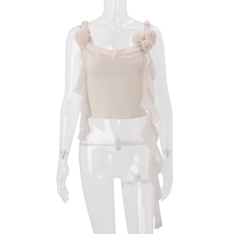 French 3D Floral Ruffled Camisole Top