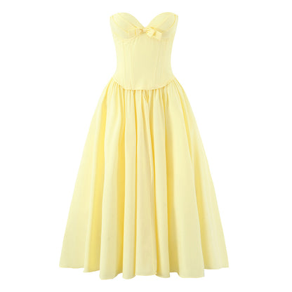 French Bow Accent Tube Top Dress with Suspenders
