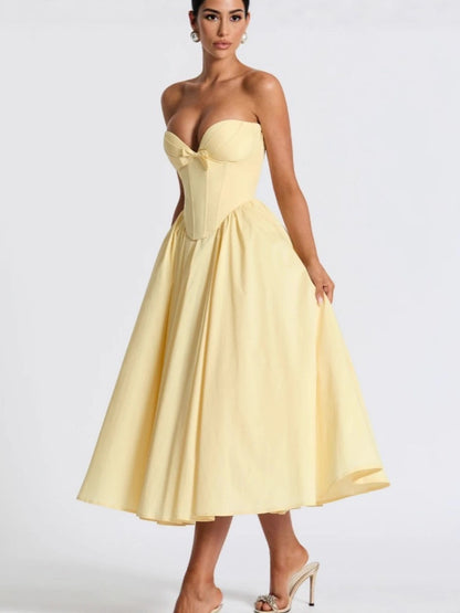 French Bow Accent Tube Top Dress with Suspenders