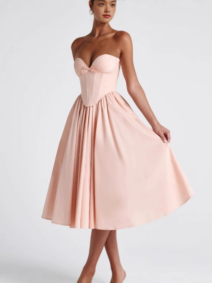 French Bow Accent Tube Top Dress with Suspenders