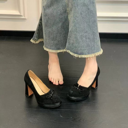 French Bow Detail High Heel Shoes