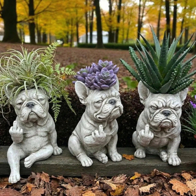 French Bulldog Resin Planter