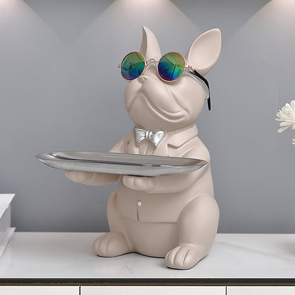 French Bulldog Statue with Tray Abstract Art Decor