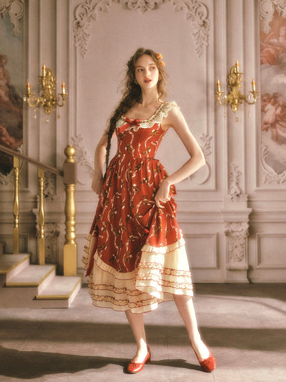 French Country Square Neck Cotton Dress