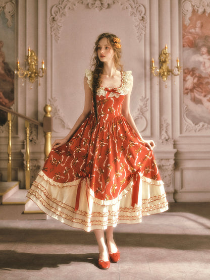 French Country Square Neck Cotton Dress