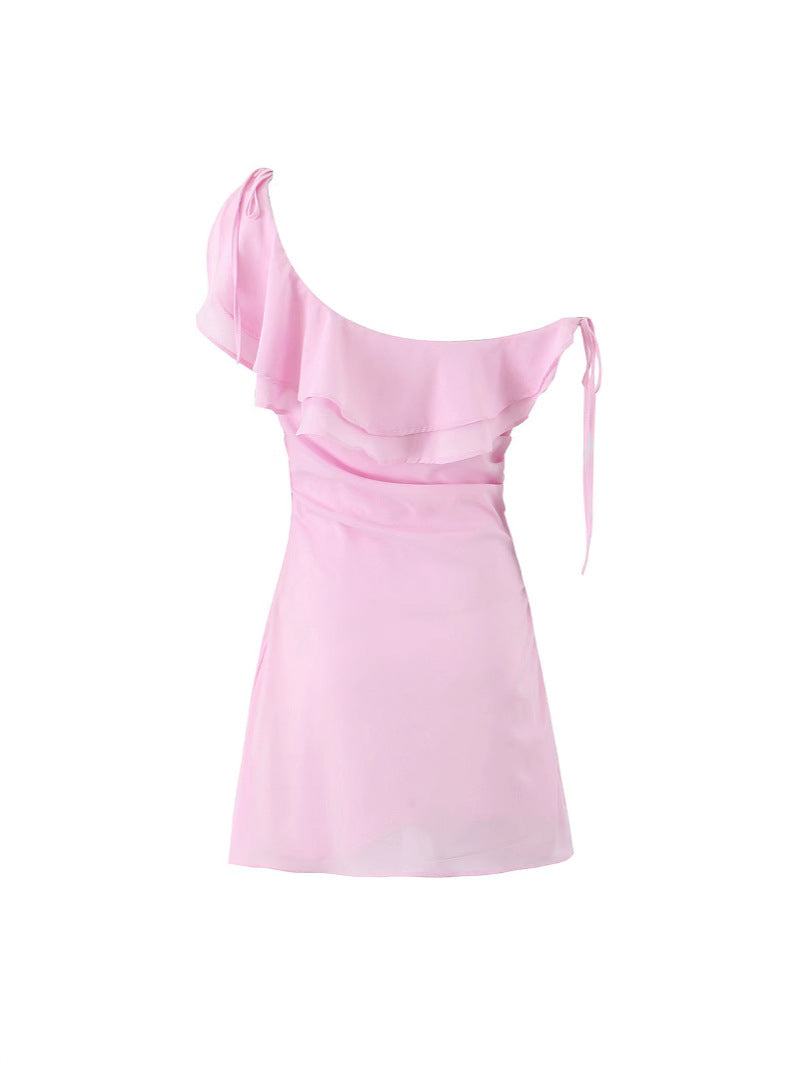French Design Ruffled Off-Shoulder Dress