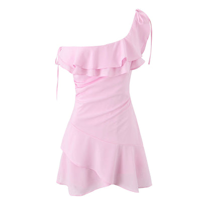 French Design Ruffled Off-Shoulder Dress