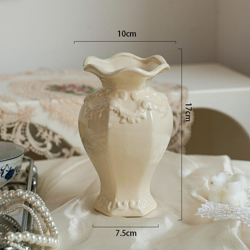 French Embossed Ceramic Flower Vase