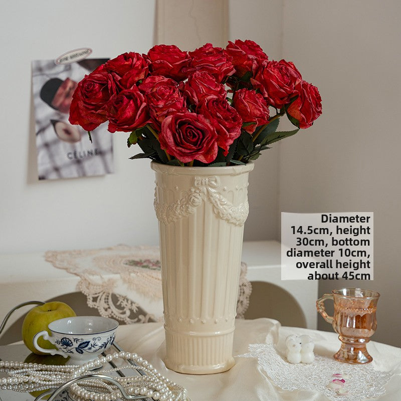 French Embossed Ceramic Flower Vase