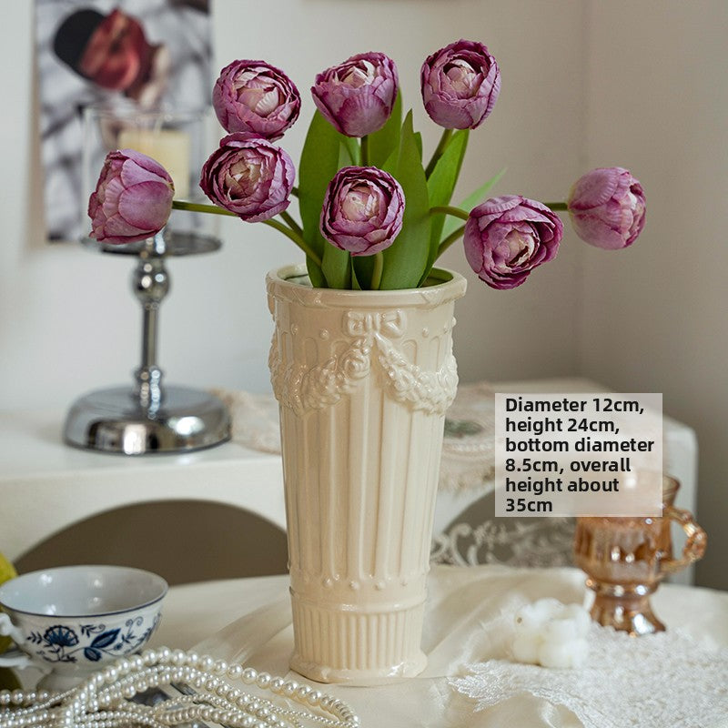 French Embossed Ceramic Flower Vase