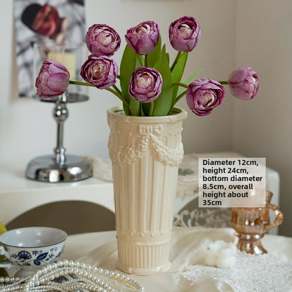 French Embossed Ceramic Flower Vase
