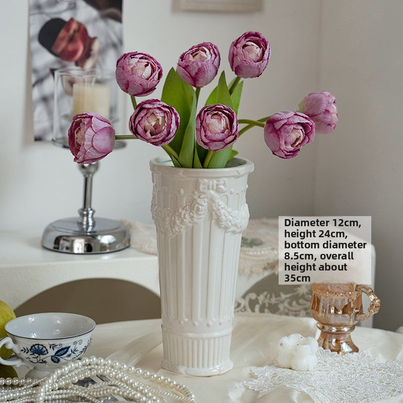 French Embossed Ceramic Flower Vase