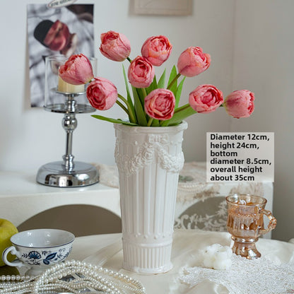 French Embossed Ceramic Flower Vase