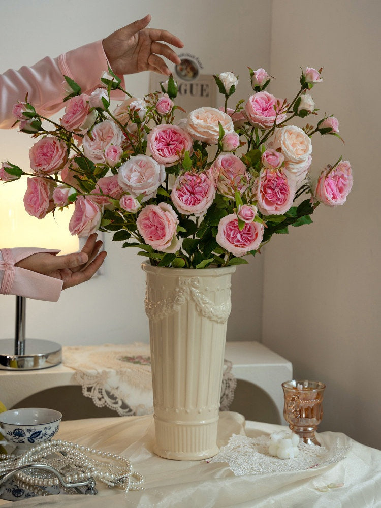 French Embossed Ceramic Flower Vase