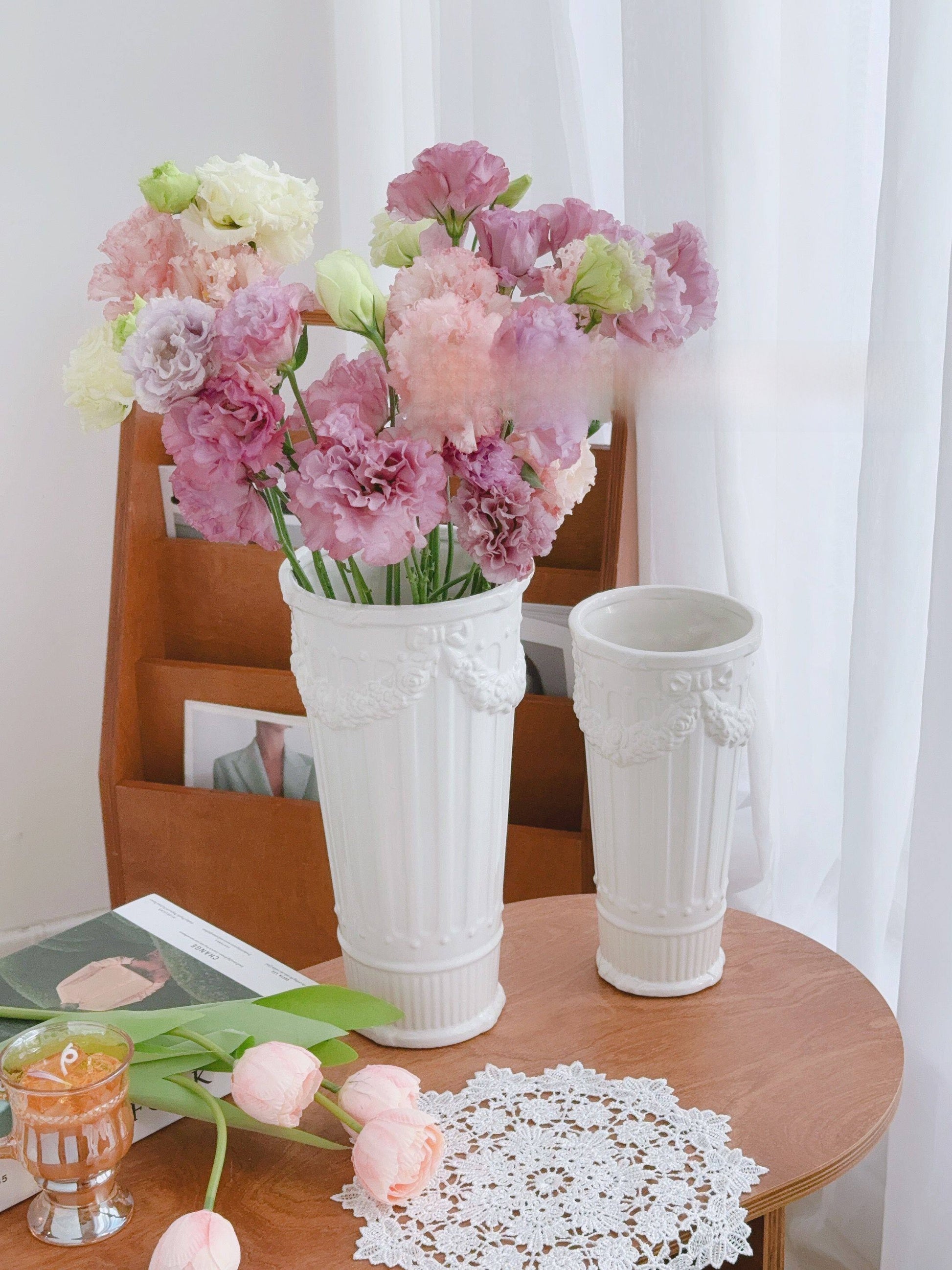 French Embossed Ceramic Flower Vase