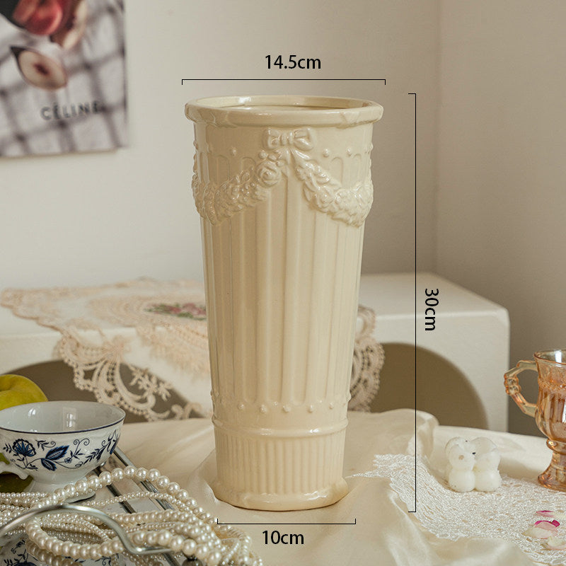 French Embossed Ceramic Flower Vase